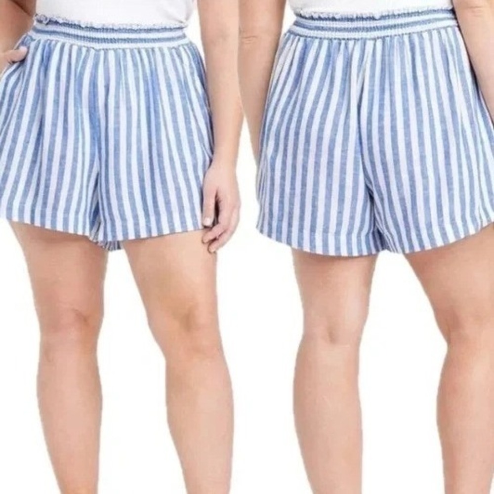 Ava & Viv Linen Blend Shorts Size XXL Blue White Striped Pull‎ On Vacation Beach
